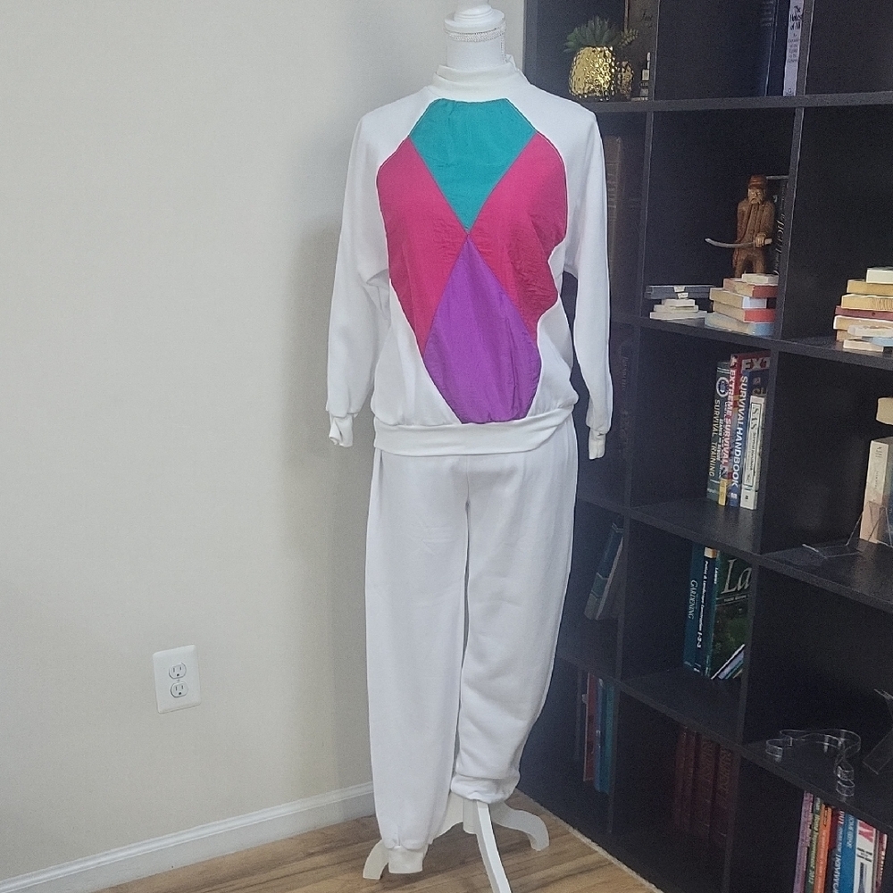 Vtg CENTER AISLE 80s-90s Pink Green Purple Colorblock Streetwear Tracksuit